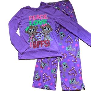 Justice Christmas Monkey BFF pajamas 2 piece pj set sz 14 purple